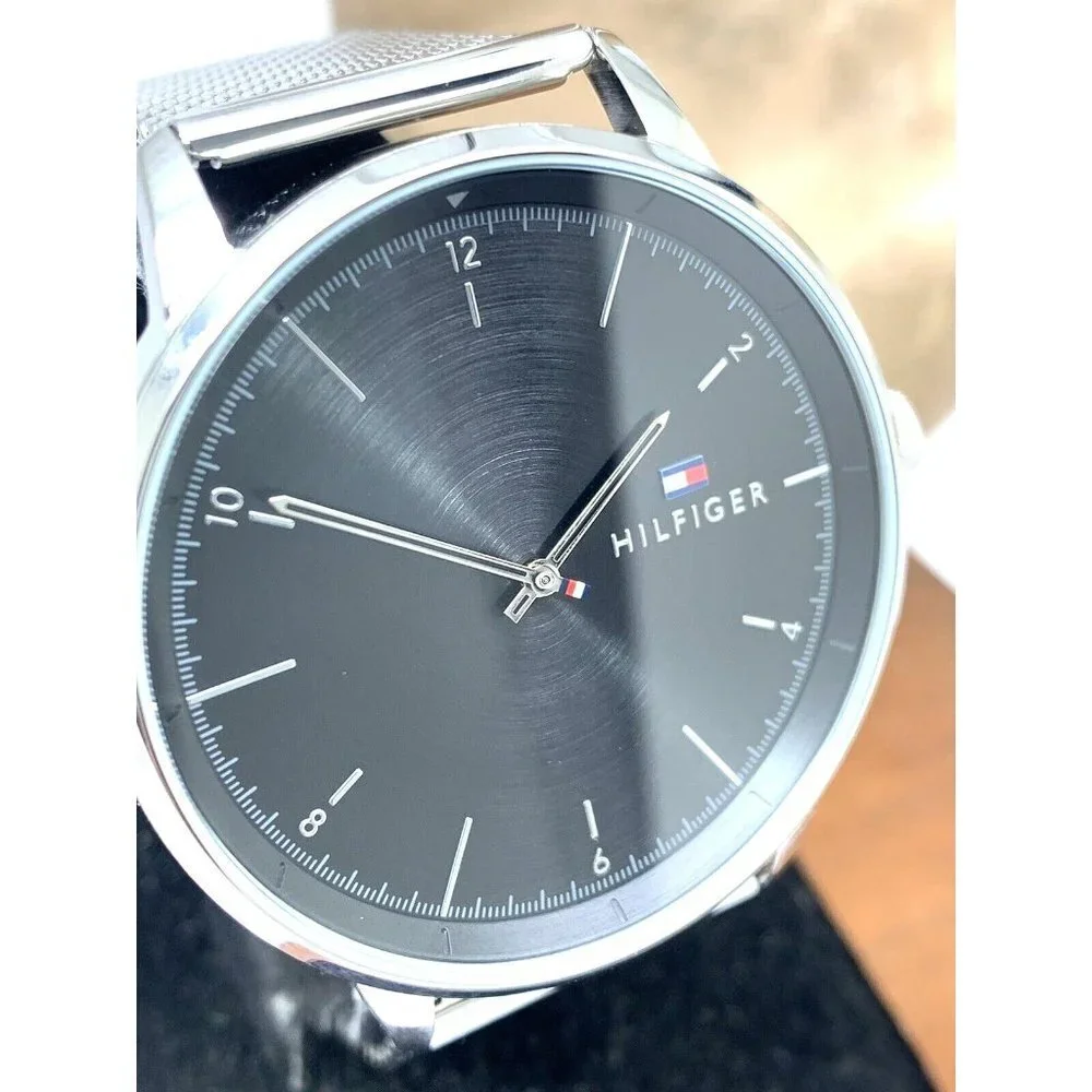 Tommy Hilfiger Men's Watch 1791842 Black Dial Quartz Silver Steel Mesh B…